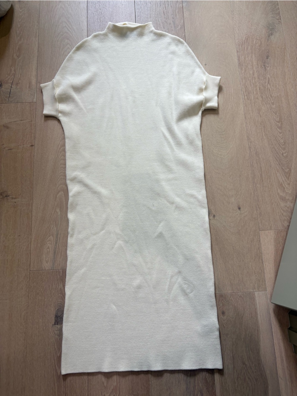 Zara Cream Short-Sleeve Knit Midi Dress Top